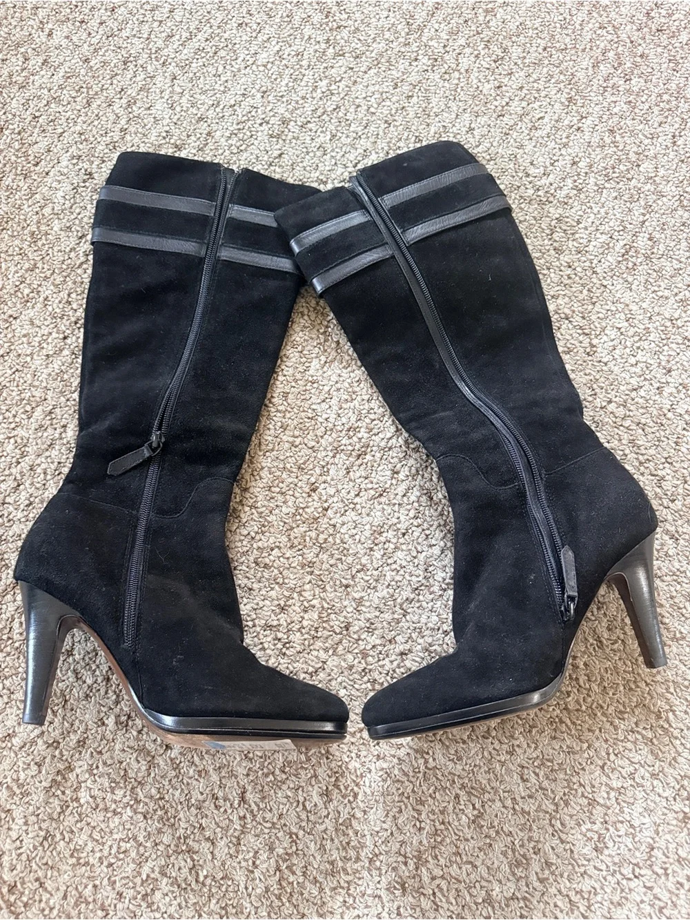 Cole Haan Nike Air Black Mid-Calf Suede Heeled Boots with Buckle Straps